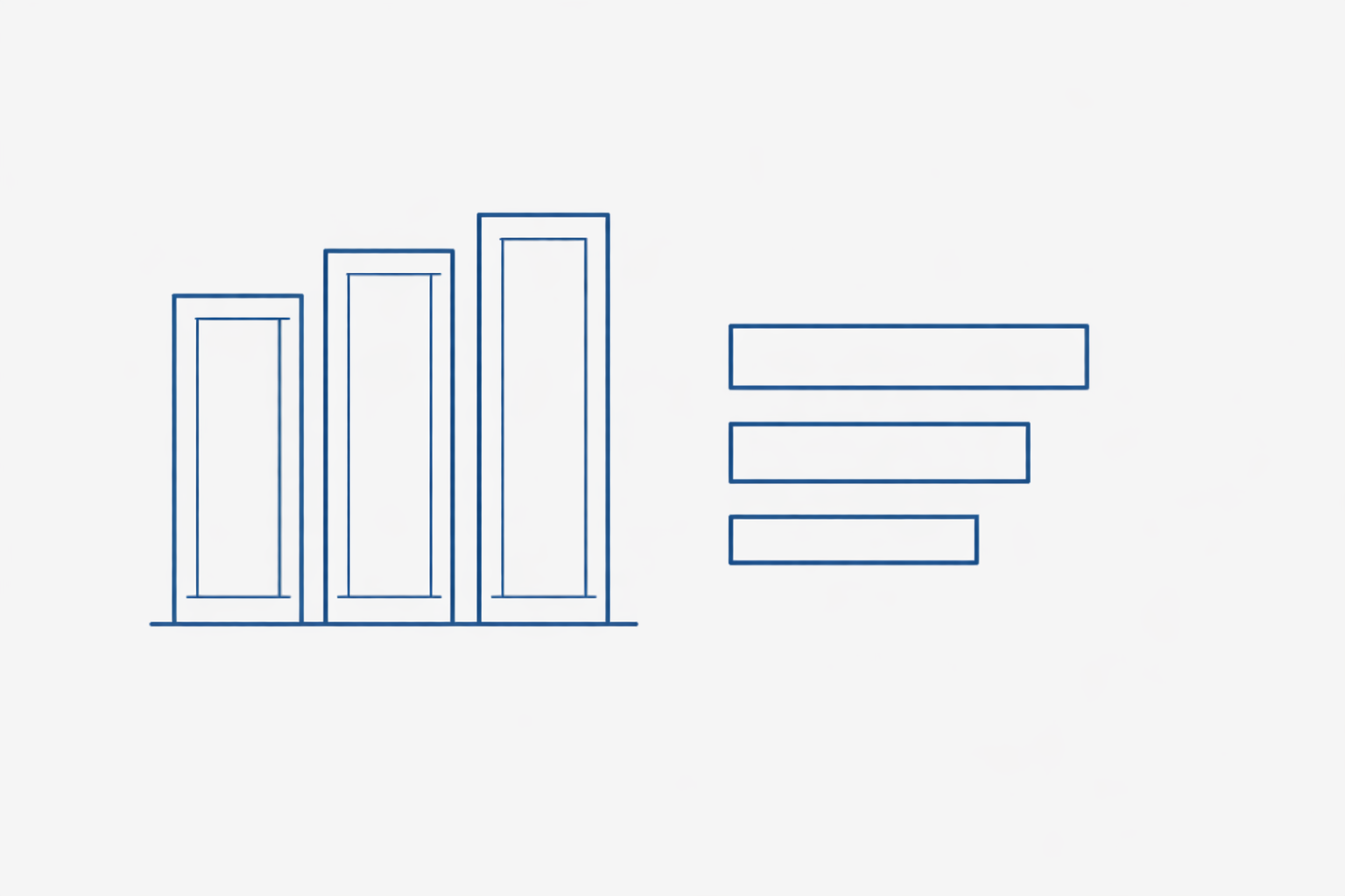 Illustration with three vertical panels of increasing width and three horizontal bars of increasing height representing common wainscoting panel widths and height ranges